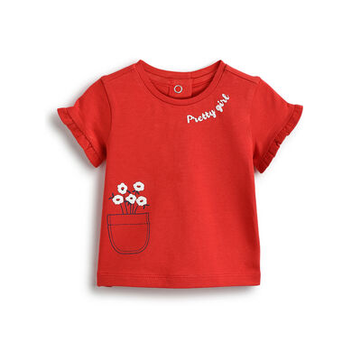Girls Medium Red Printed Short Sleeve T-Shirt